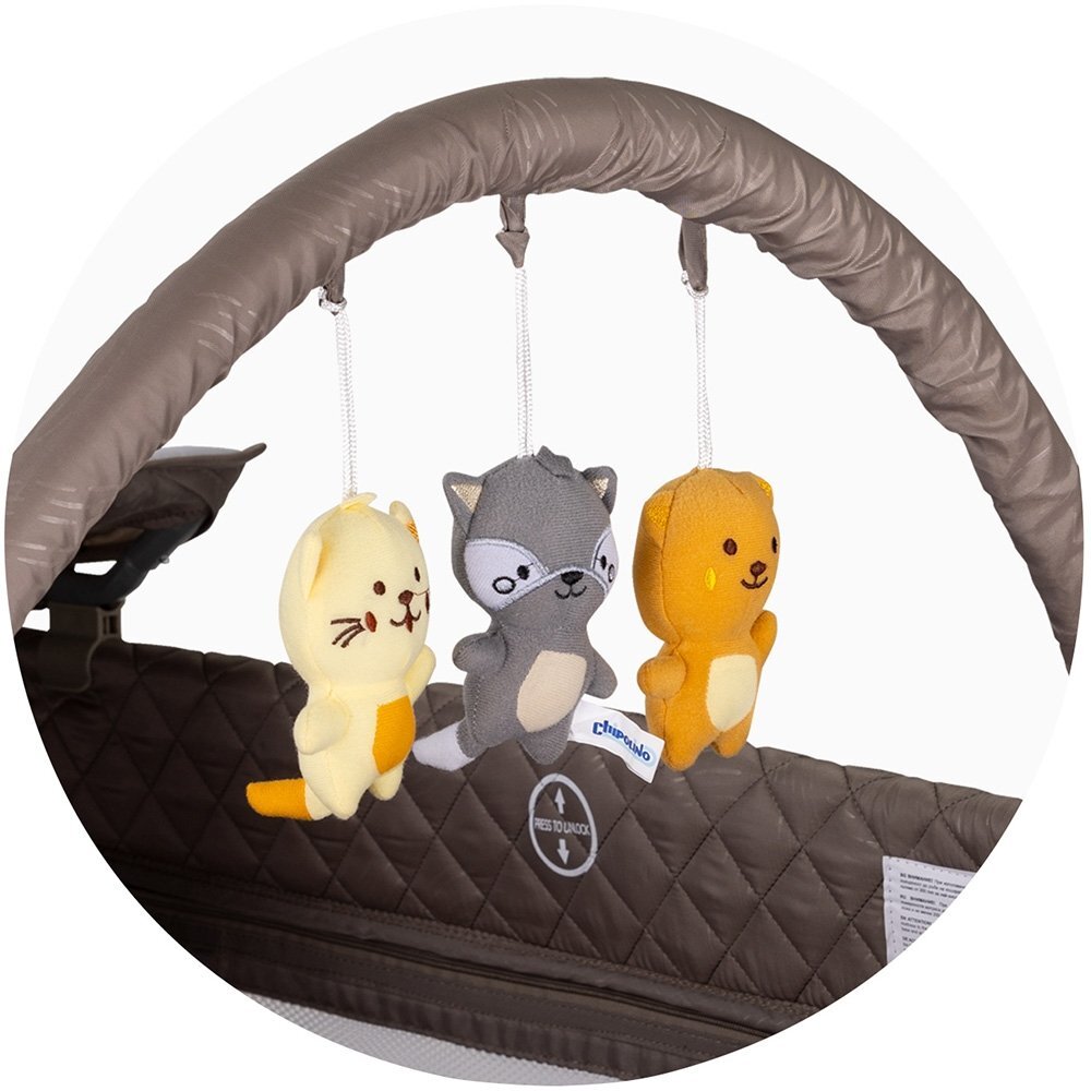 CHIPOLINO Patut pentru copii Luna tiramisu cu doua nivele pliabil saltea de infasat organizator intrarea laterala bara cu jucarii 2 roti buzunar pentru accesorii geanta de transport greutate suportata 15 kg standard
