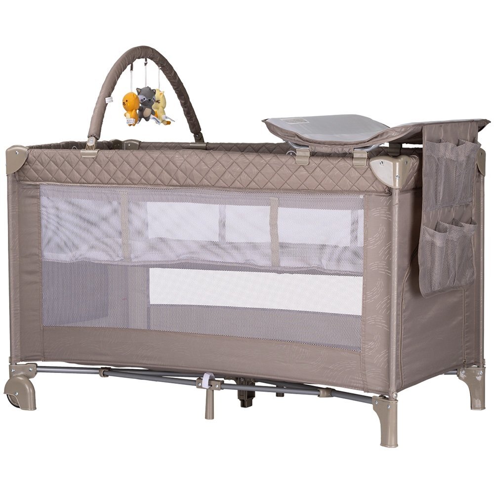 CHIPOLINO Patut pentru copii Luna tiramisu cu doua nivele pliabil saltea de infasat organizator intrarea laterala bara cu jucarii 2 roti buzunar pentru accesorii geanta de transport greutate suportata 15 kg standard