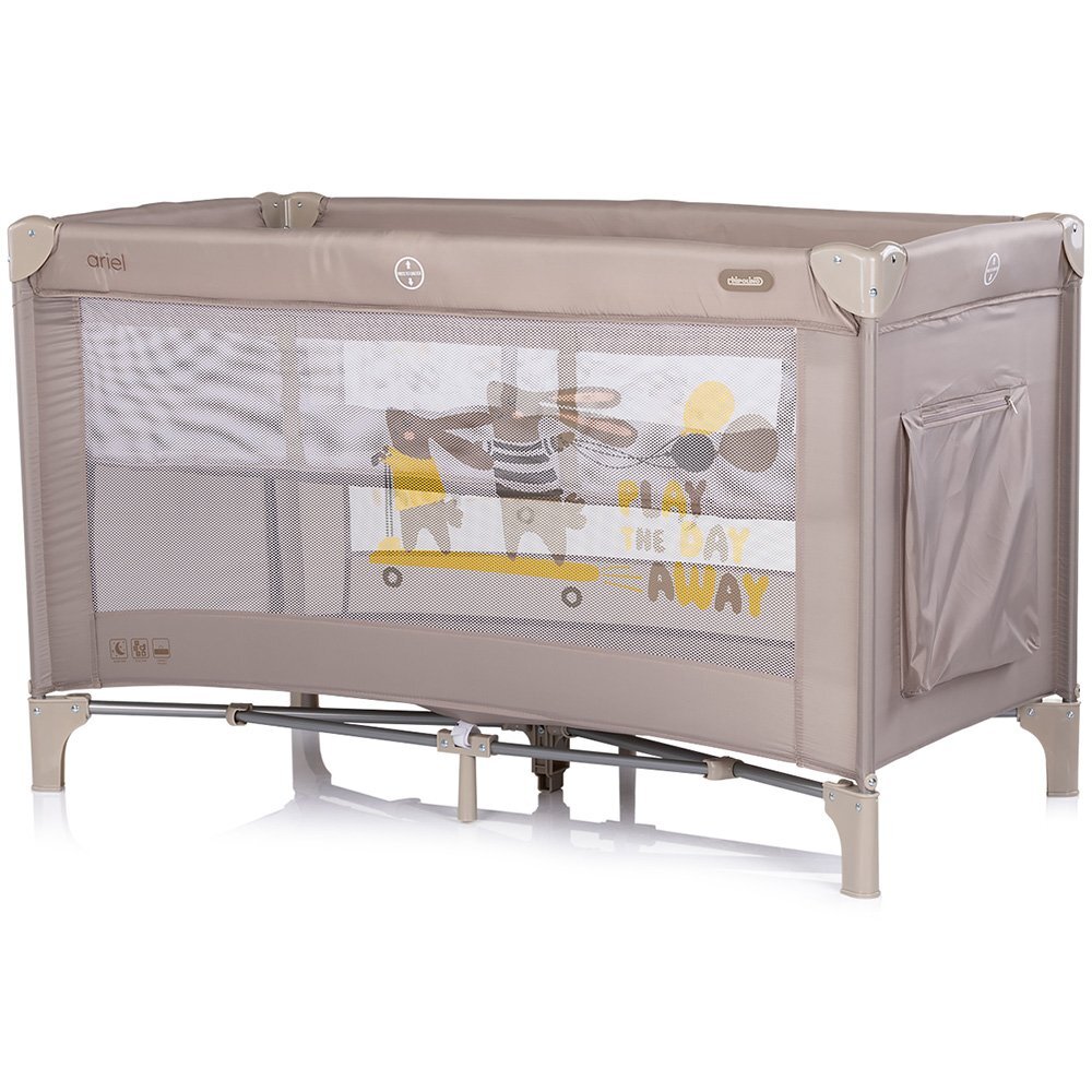 CHIPOLINO Patut pliabil pentru copii Ariel Latte 120x60 cm doua nivele intrare laterala cu fermoar geanta pentru transport