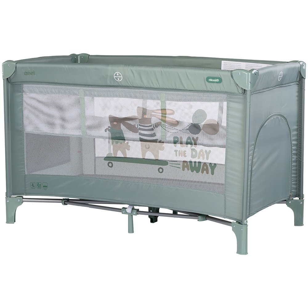 CHIPOLINO Patut pliabil pentru copii Ariel Matcha 120x60 cm doua nivele intrare laterala cu fermoar geanta pentru transport