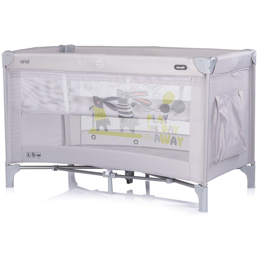 CHIPOLINO Patut pliabil pentru copii Ariel Platinum 120x60 cm doua nivele intrare laterala cu fermoar geanta pentru transport