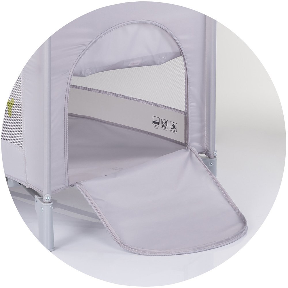 CHIPOLINO Patut pliabil pentru copii Ariel Platinum 120x60 cm doua nivele intrare laterala cu fermoar geanta pentru transport