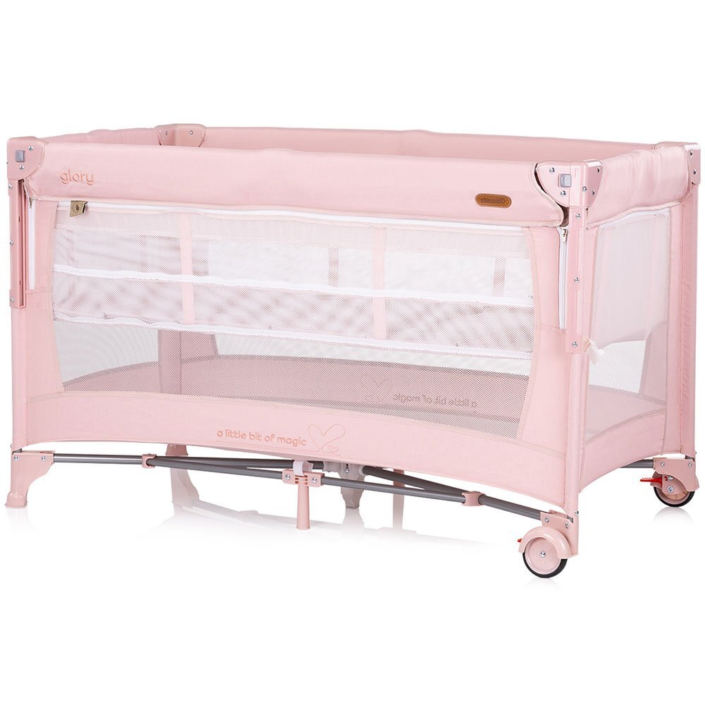 CHIPOLINO Patut pliabil pentru copii Glory Pink Marshmallow cu laterala culisanta si doua nivele