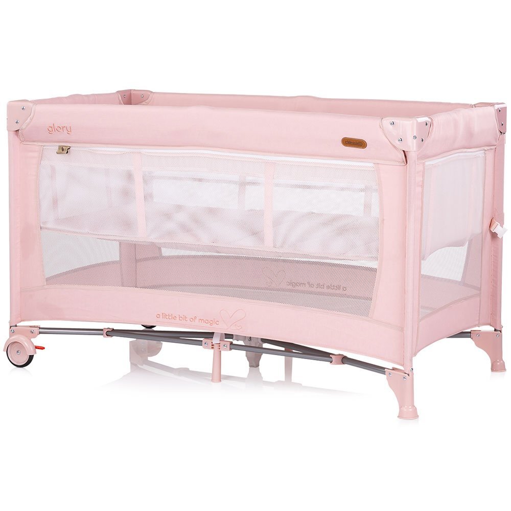 CHIPOLINO Patut pliabil pentru copii Glory Pink Marshmallow cu laterala culisanta si doua nivele