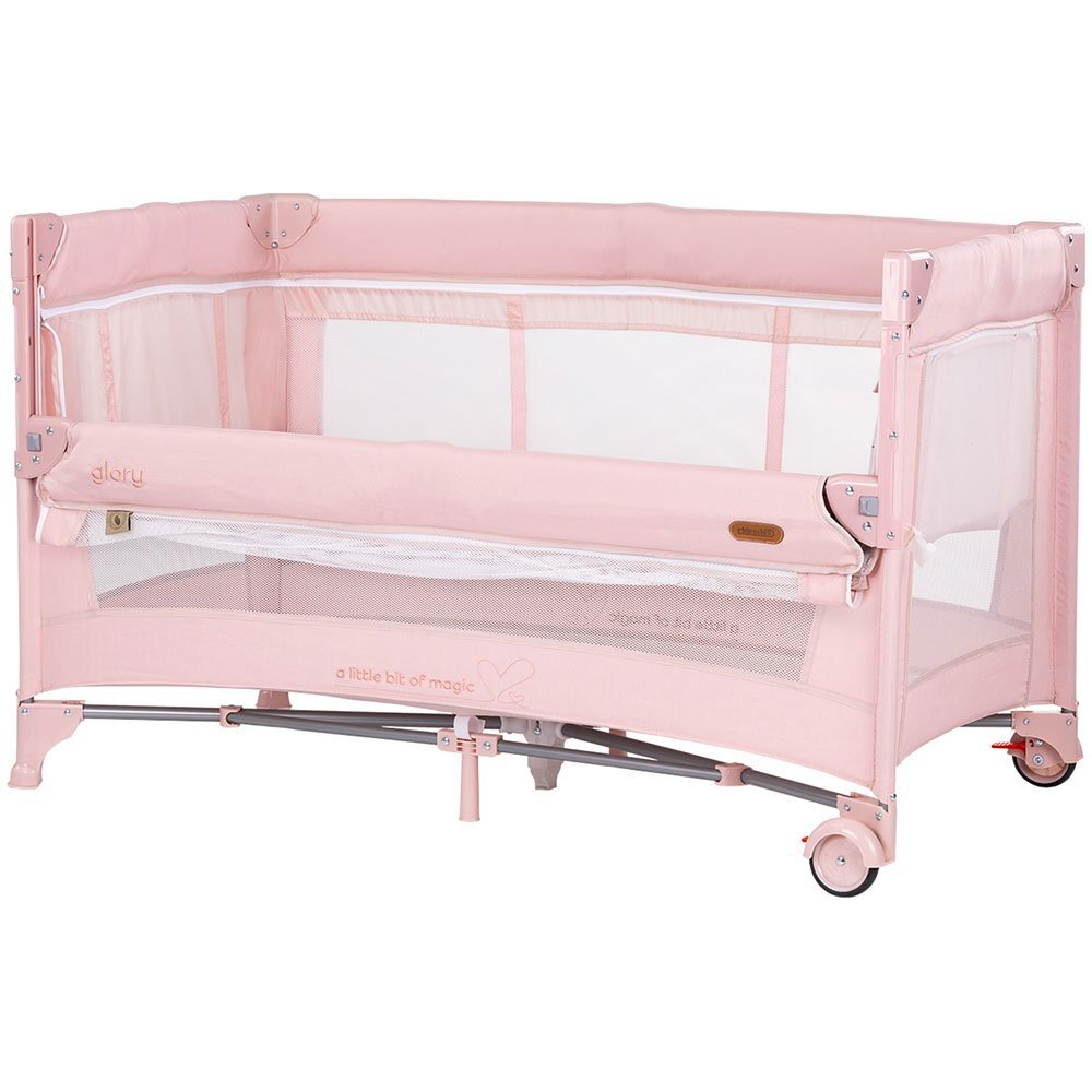 CHIPOLINO Patut pliabil pentru copii Glory Pink Marshmallow cu laterala culisanta si doua nivele