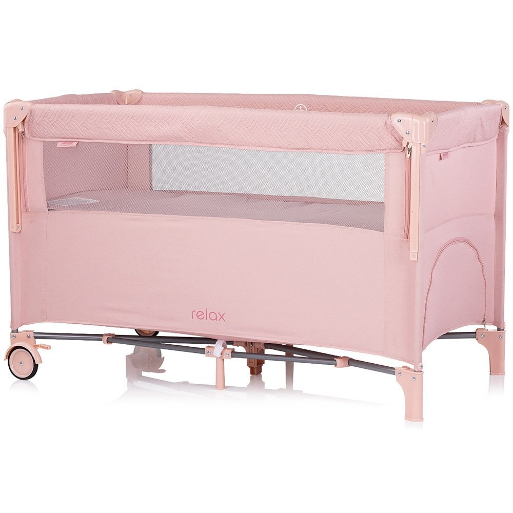CHIPOLINO Patut pliabil Pink Marshmallow Linen cu laterala culisanta intrare laterala cu fermoar geanta pentru transport greutate admisa 15 kg