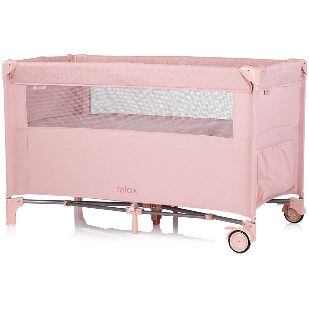 CHIPOLINO Patut pliabil Pink Marshmallow Linen cu laterala culisanta intrare laterala cu fermoar geanta pentru transport greutate admisa 15 kg