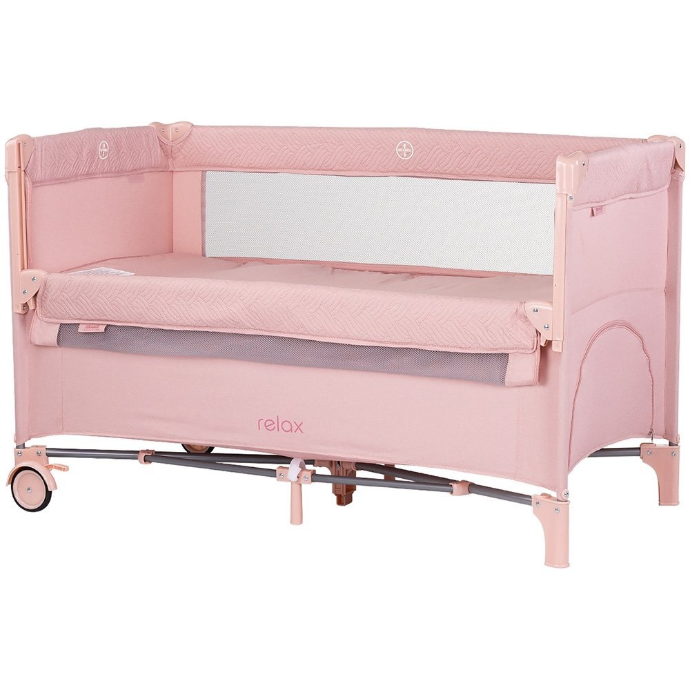 CHIPOLINO Patut pliabil Pink Marshmallow Linen cu laterala culisanta intrare laterala cu fermoar geanta pentru transport greutate admisa 15 kg