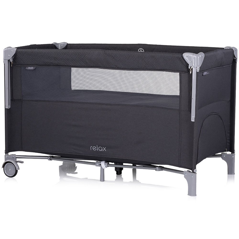 CHIPOLINO Patut pliabil Relax Anthracite Linen cu laterala culisanta intrare laterala cu fermoar geanta pentru transport greutate admisa 15 kg