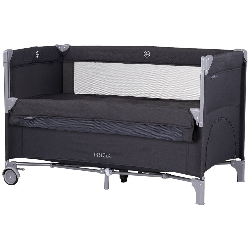 CHIPOLINO Patut pliabil Relax Anthracite Linen cu laterala culisanta intrare laterala cu fermoar geanta pentru transport greutate admisa 15 kg