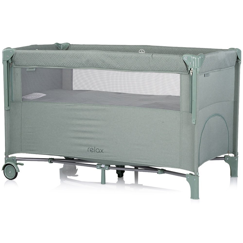 CHIPOLINO Patut pliabil Relax Basil Linen cu laterala culisanta intrare laterala cu fermoar geanta pentru transport greutate admisa 15 kg