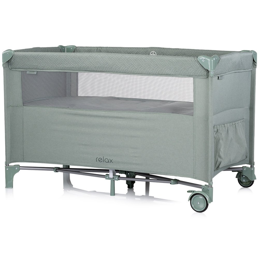 CHIPOLINO Patut pliabil Relax Basil Linen cu laterala culisanta intrare laterala cu fermoar geanta pentru transport greutate admisa 15 kg