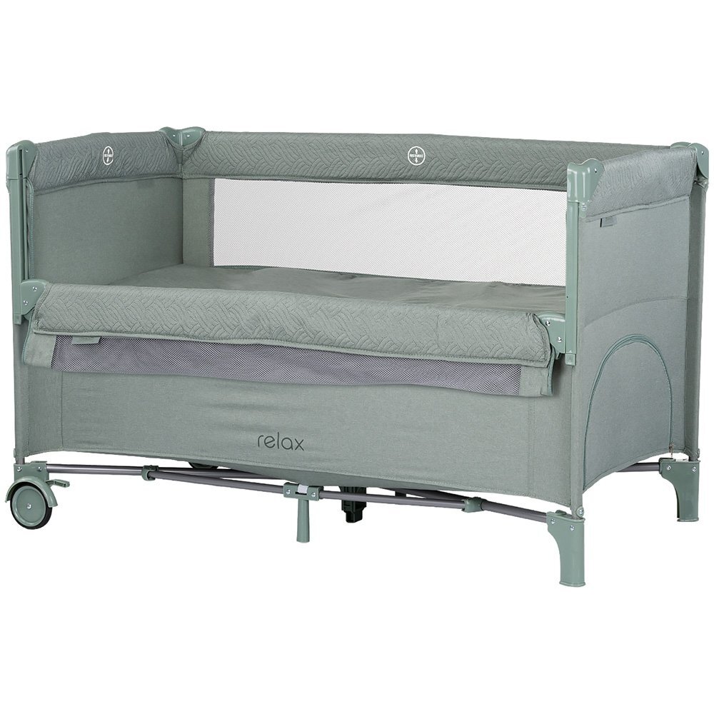 CHIPOLINO Patut pliabil Relax Basil Linen cu laterala culisanta intrare laterala cu fermoar geanta pentru transport greutate admisa 15 kg