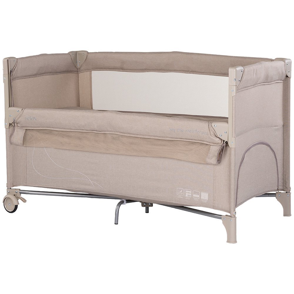 CHIPOLINO Patut pliabil Relax Latte Linen cu laterala culisanta 2 nivele intrare laterala geanta pentru transport greutate admisa 15 kg