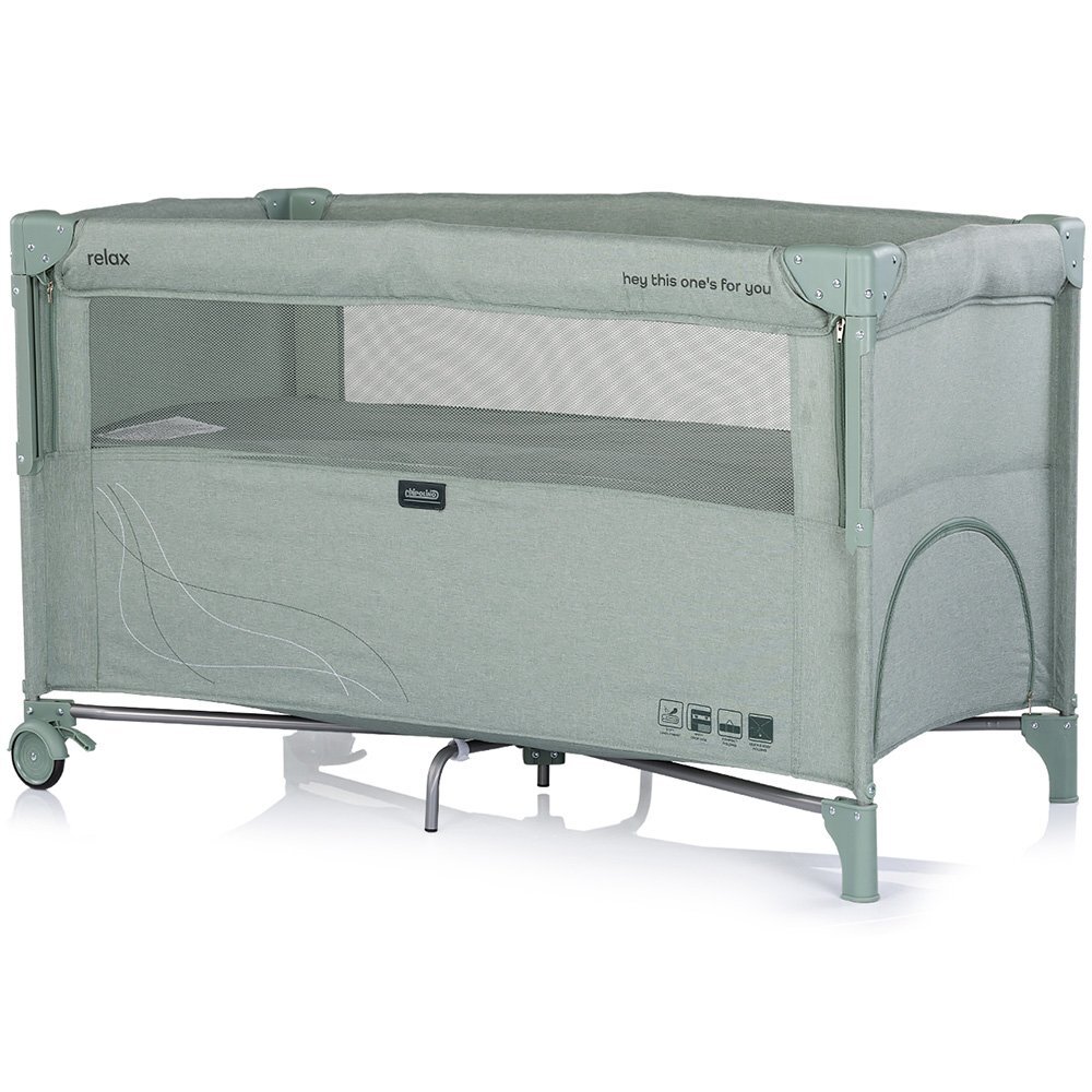 CHIPOLINO Patut pliabil Relax Matcha Linen cu laterala culisanta 2 nivele intrare laterala geanta pentru transport greutate admisa 15 kg