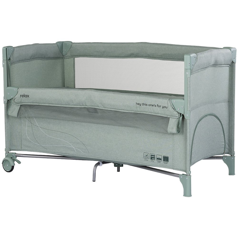 CHIPOLINO Patut pliabil Relax Matcha Linen cu laterala culisanta 2 nivele intrare laterala geanta pentru transport greutate admisa 15 kg