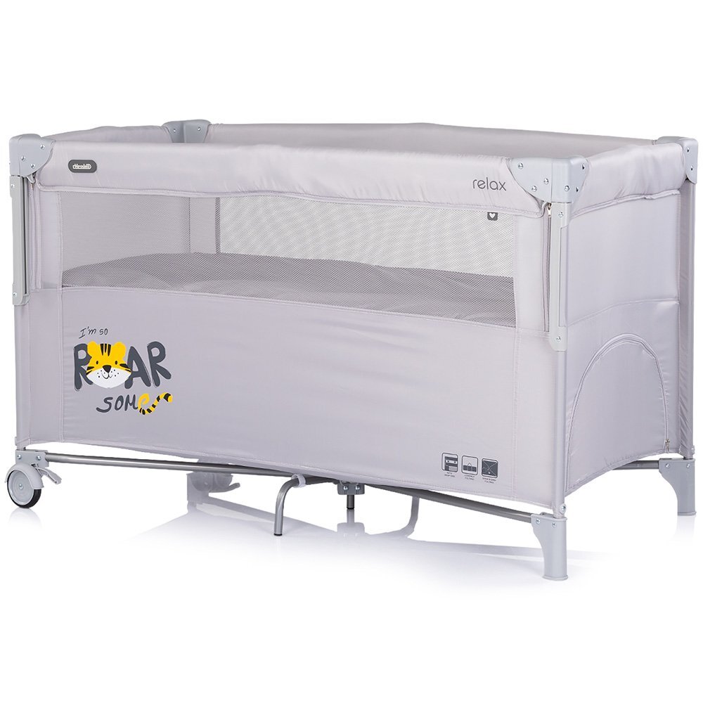 CHIPOLINO Patut pliabil Relax Tiger Platinum cu laterala culisanta 2 nivele intrare laterala geanta pentru transport greutate admisa 15 kg