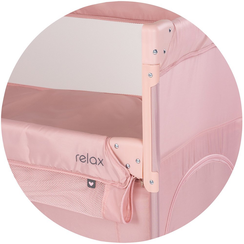 CHIPOLINO Patut pliabil Relax Tiger Powder Pink cu laterala culisanta 2 nivele intrare laterala geanta pentru transport greutate admisa 15 kg