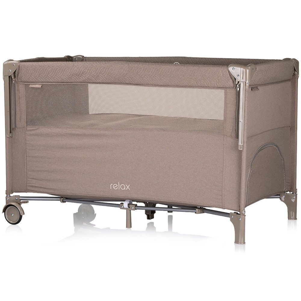 CHIPOLINO Patut pliabil Relax Tiramisu Linen cu laterala culisanta intrare laterala cu fermoar geanta pentru transport greutate admisa 15 kg