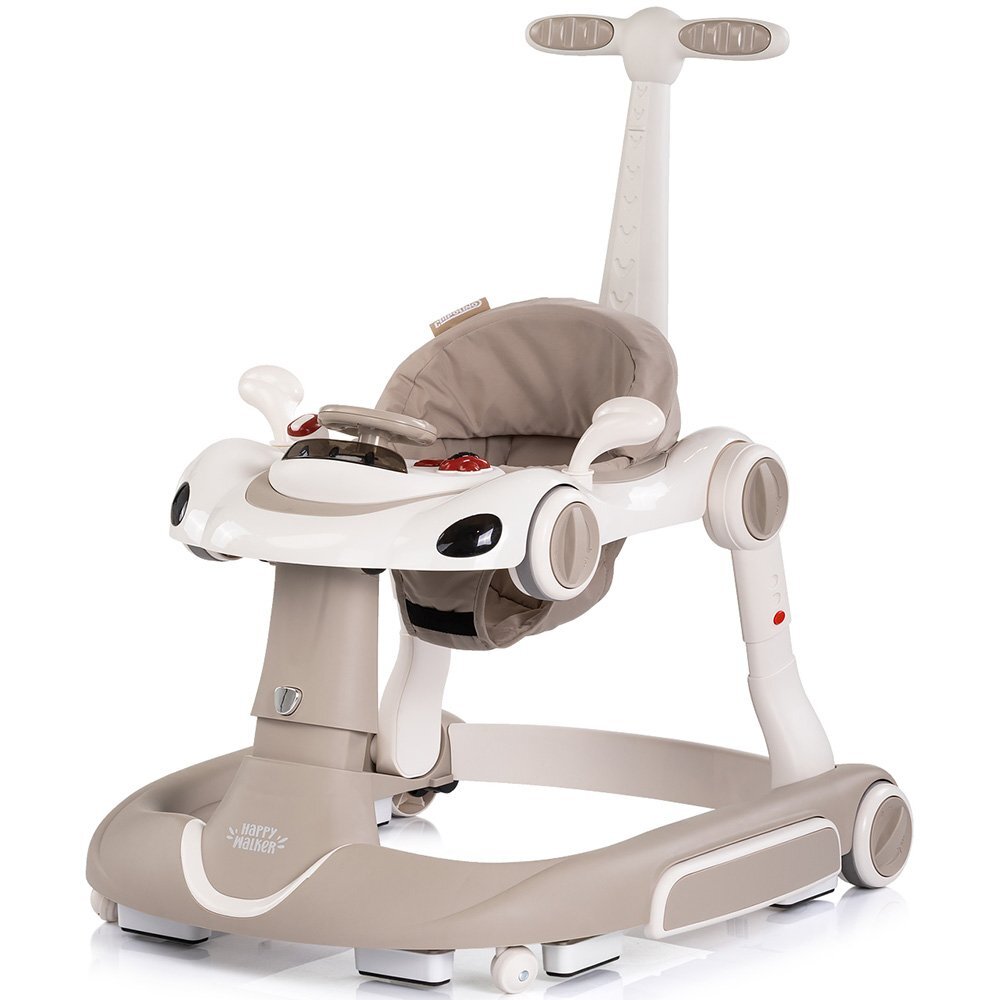 CHIPOLINO Premergator 5 in 1 pentru copii Happy Walker Beige cu sezut ajustabil pe inaltime maner parental detasabil panou muzical