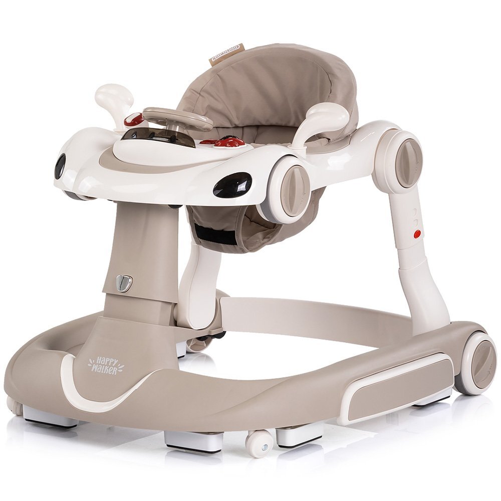 CHIPOLINO Premergator 5 in 1 pentru copii Happy Walker Beige cu sezut ajustabil pe inaltime maner parental detasabil panou muzical