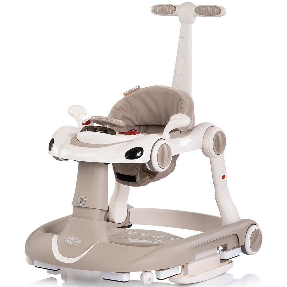 CHIPOLINO Premergator 5 in 1 pentru copii Happy Walker Beige cu sezut ajustabil pe inaltime maner parental detasabil panou muzical