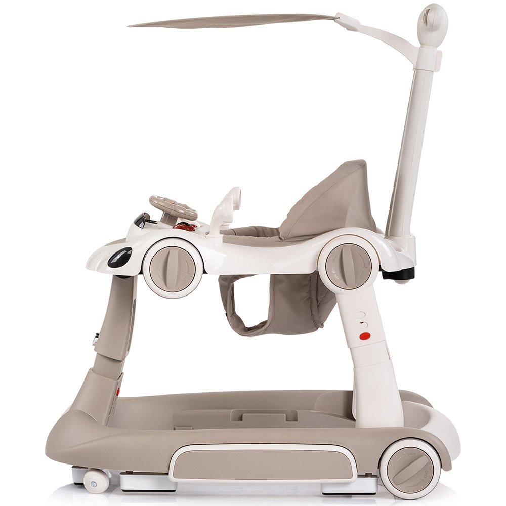 CHIPOLINO Premergator 5 in 1 pentru copii Happy Walker Beige cu sezut ajustabil pe inaltime maner parental detasabil panou muzical