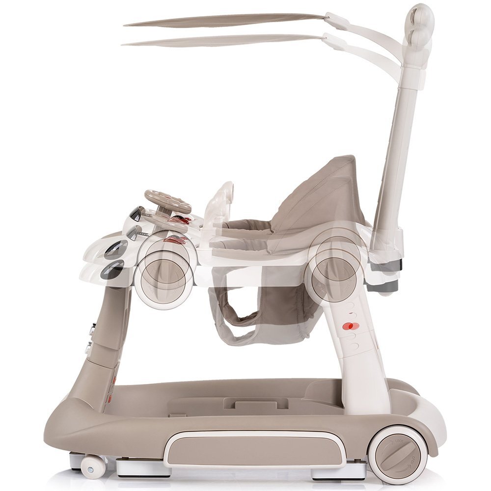CHIPOLINO Premergator 5 in 1 pentru copii Happy Walker Beige cu sezut ajustabil pe inaltime maner parental detasabil panou muzical