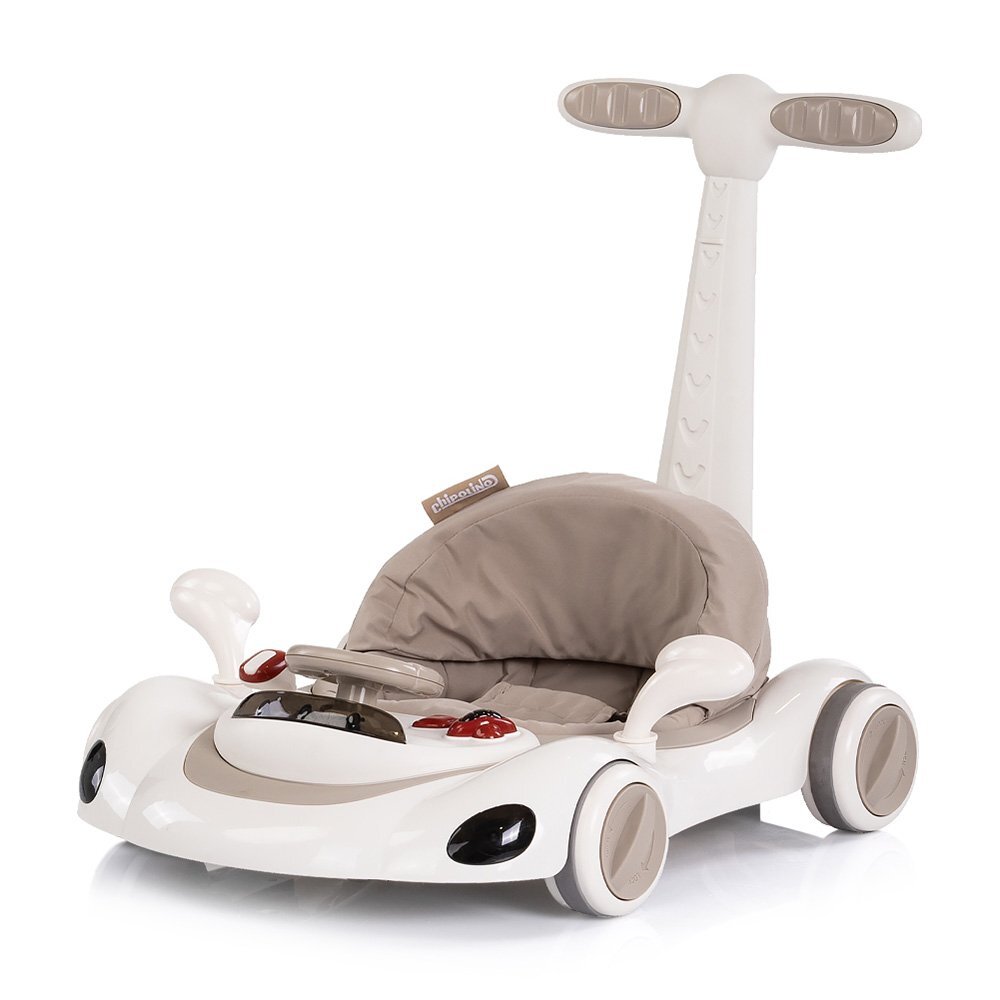 CHIPOLINO Premergator 5 in 1 pentru copii Happy Walker Beige cu sezut ajustabil pe inaltime maner parental detasabil panou muzical