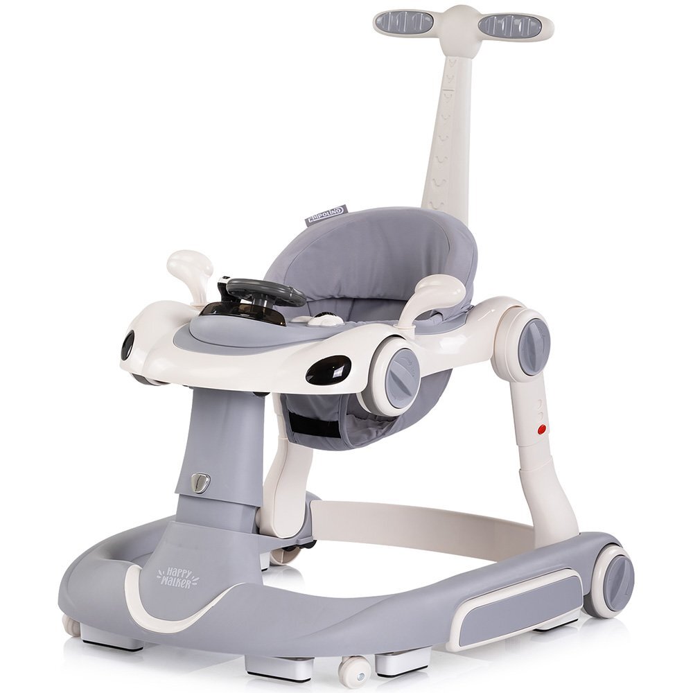 CHIPOLINO Premergator 5 in 1 pentru copii Happy Walker Grey cu sezut ajustabil pe inaltime maner parental detasabil panou muzical