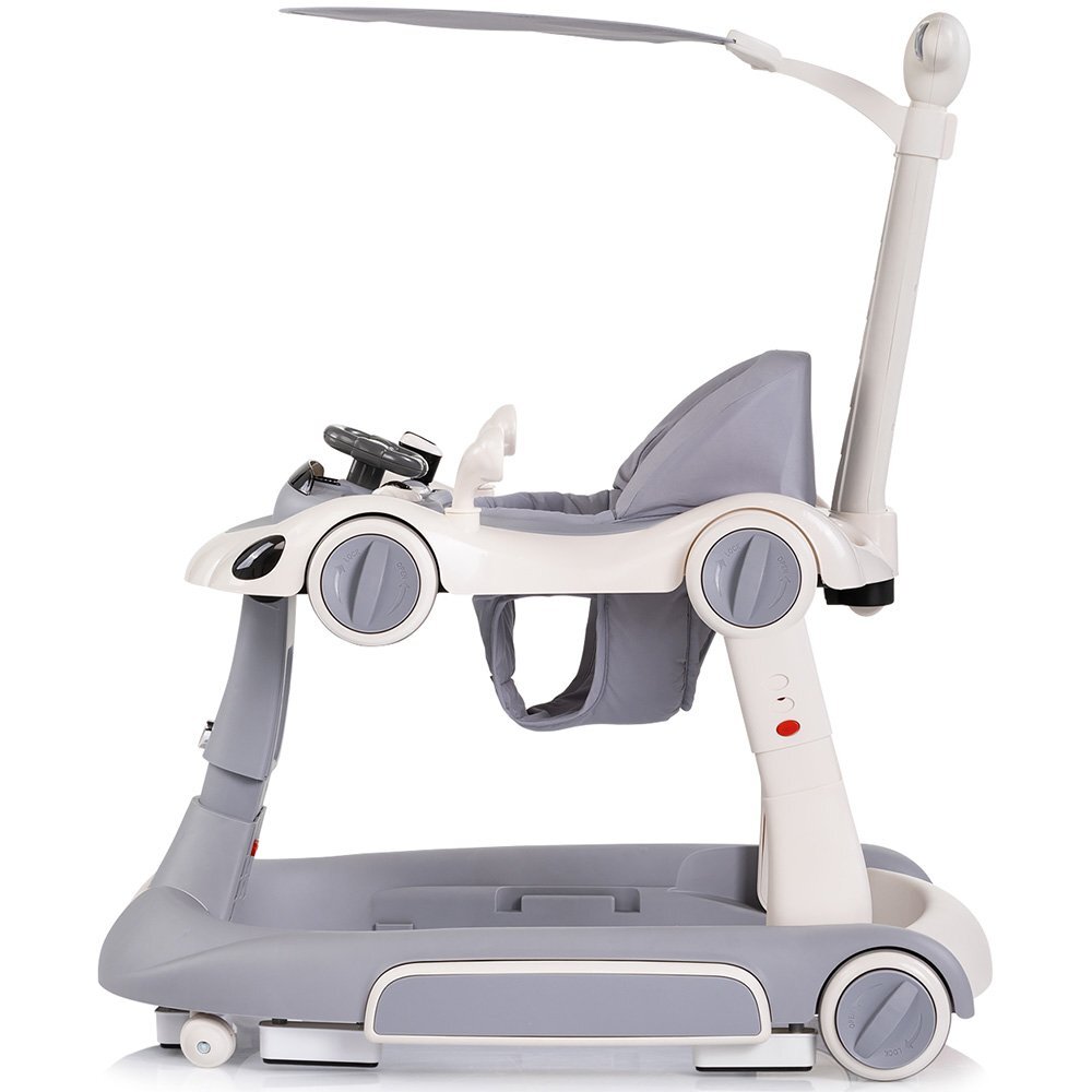 CHIPOLINO Premergator 5 in 1 pentru copii Happy Walker Grey cu sezut ajustabil pe inaltime maner parental detasabil panou muzical