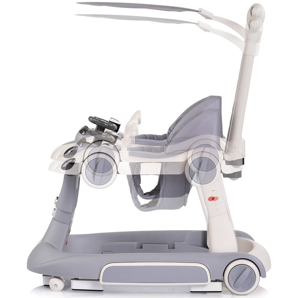 CHIPOLINO Premergator 5 in 1 pentru copii Happy Walker Grey cu sezut ajustabil pe inaltime maner parental detasabil panou muzical