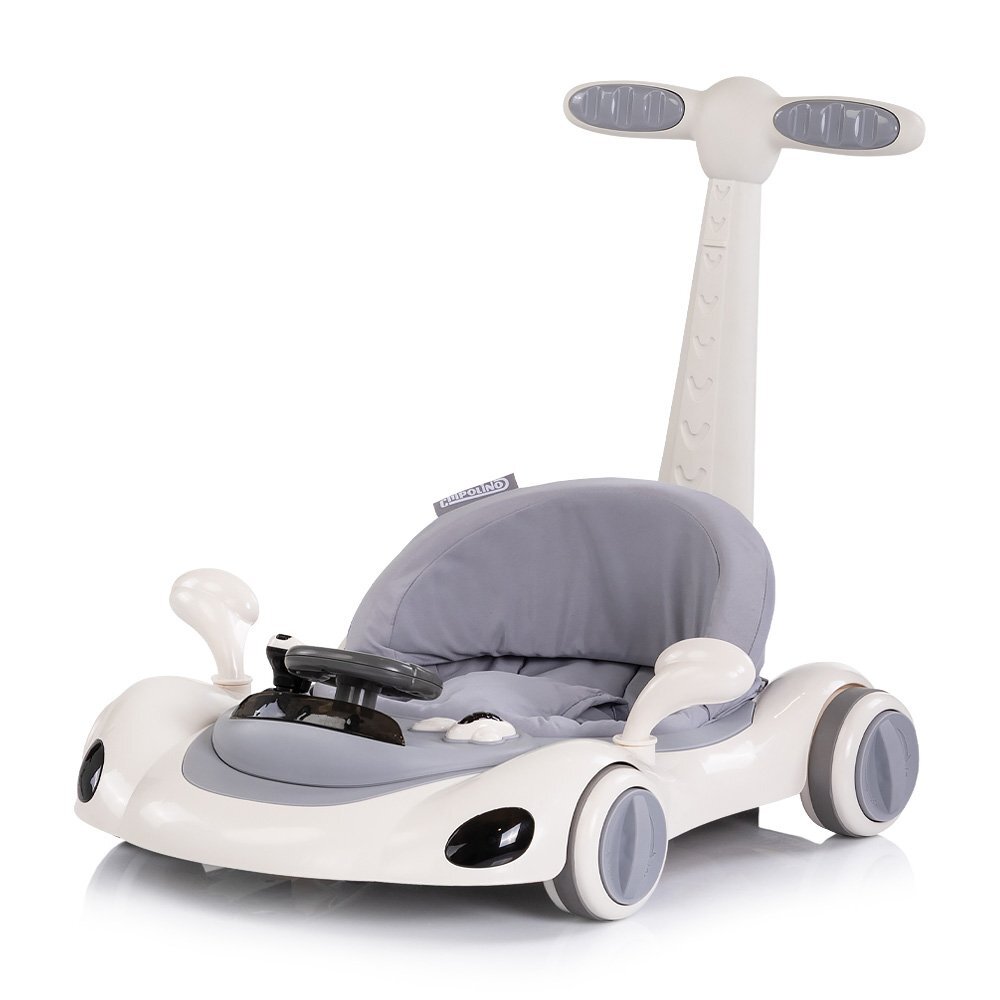 CHIPOLINO Premergator 5 in 1 pentru copii Happy Walker Grey cu sezut ajustabil pe inaltime maner parental detasabil panou muzical