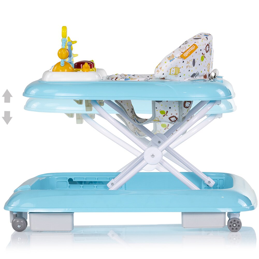 CHIPOLINO Premergator pentru copii Baby Steps Blue cu panou de joaca inaltime reglabila si tavita detasabila