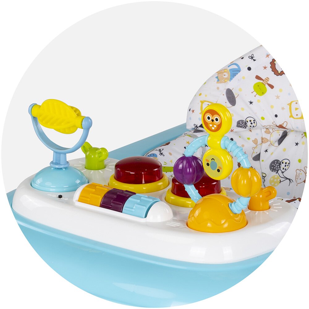 CHIPOLINO Premergator pentru copii Baby Steps Blue cu panou de joaca inaltime reglabila si tavita detasabila