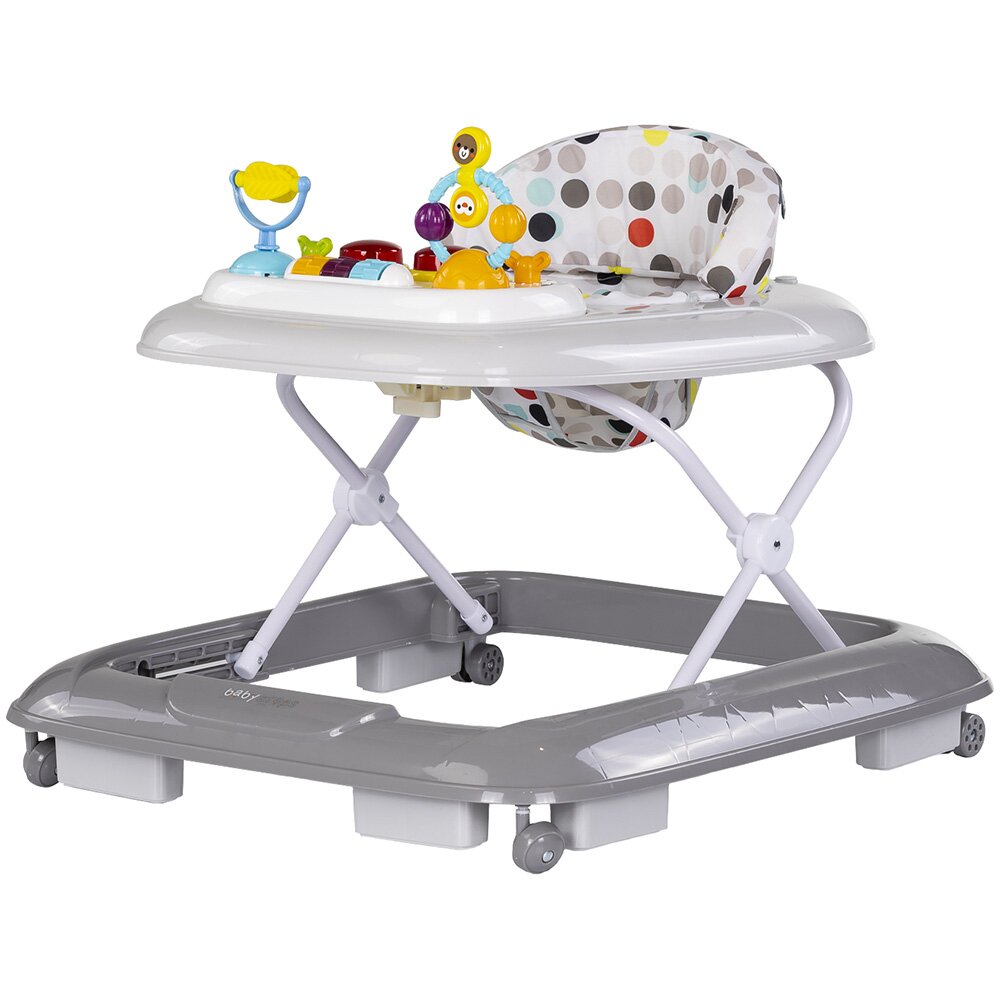 CHIPOLINO Premergator pentru copii Baby Steps Grey cu panou de joaca inaltime reglabila si tavita detasabila