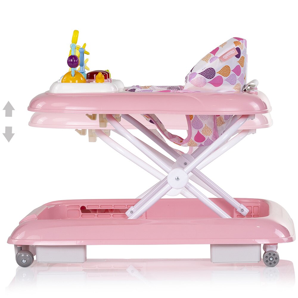 CHIPOLINO Premergator pentru copii Baby Steps Pink cu panou de joaca inaltime reglabila si tavita detasabila