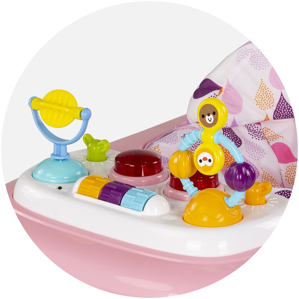 CHIPOLINO Premergator pentru copii Baby Steps Pink cu panou de joaca inaltime reglabila si tavita detasabila