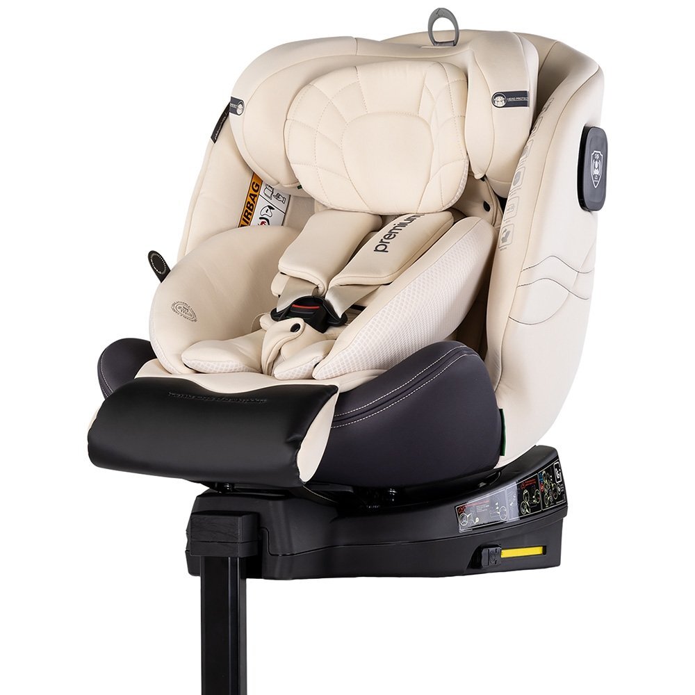 CHIPOLINO Scaun auto pentru copii Premium Biscotta i-Size rotativ 40-150 cm sistem isofix si picior de suport protectie la impact lateral SPS tetiera reglabila husa detasabila
