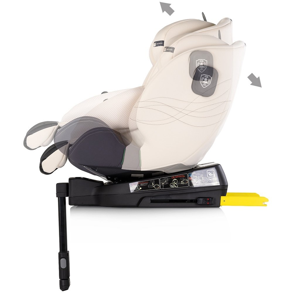 CHIPOLINO Scaun auto pentru copii Premium Biscotta i-Size rotativ 40-150 cm sistem isofix si picior de suport protectie la impact lateral SPS tetiera reglabila husa detasabila