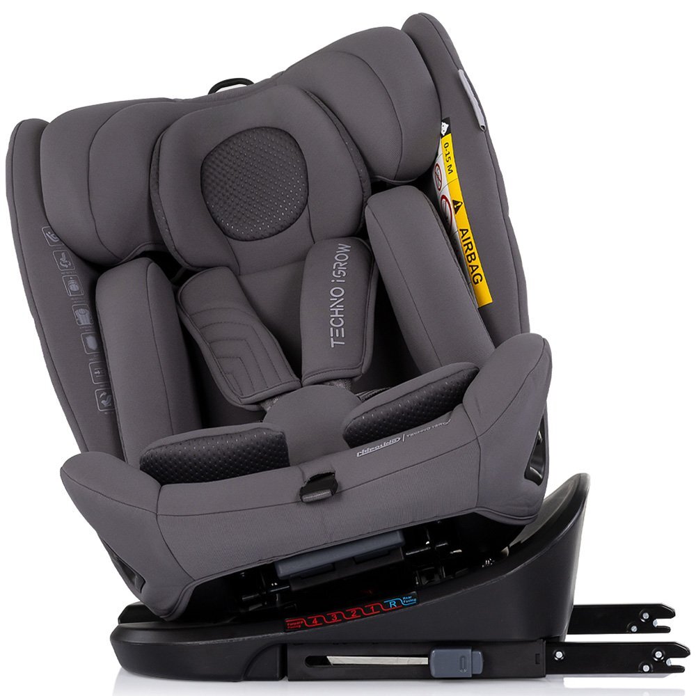 CHIPOLINO Scaun auto pentru copii Techno iGrow Charcoal I-Size 40-150 cm cu sistem Isofix si sezut rotativ