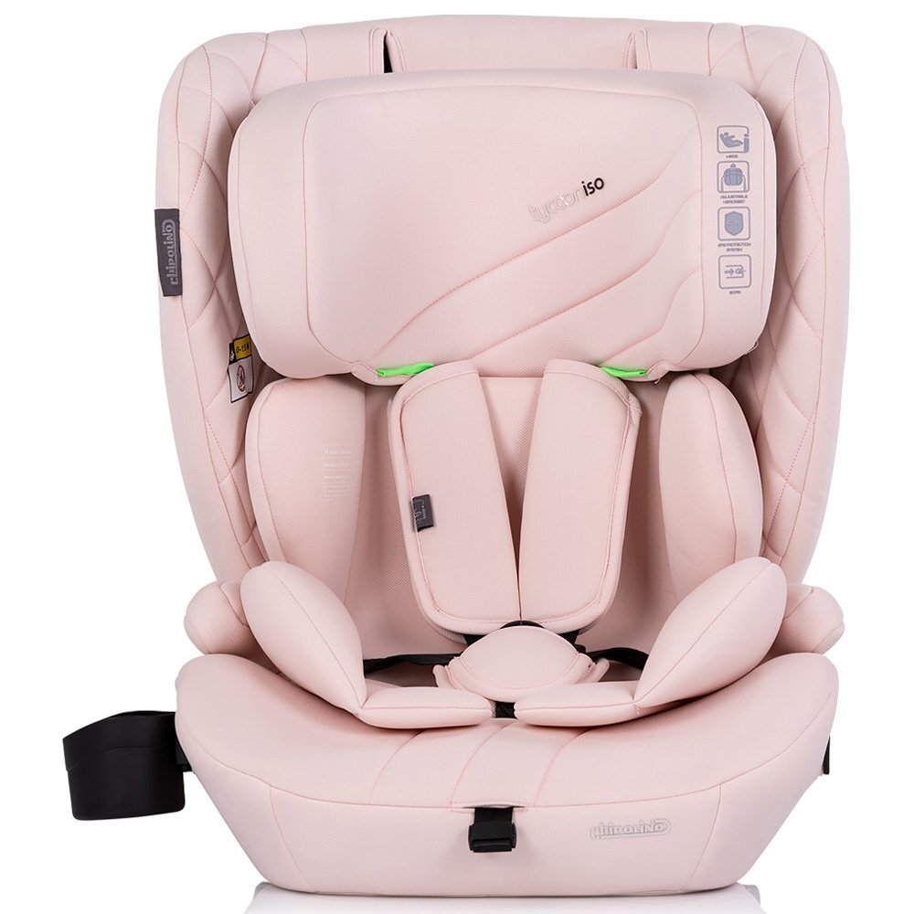 CHIPOLINO Scaun auto pentru copii Tycoon Iso Pink Marshmallow i-Size 76-150 cm cu sistem isofix top tether protectie la impact lateral SPS tetiera reglabila husa detasabila suport pahar