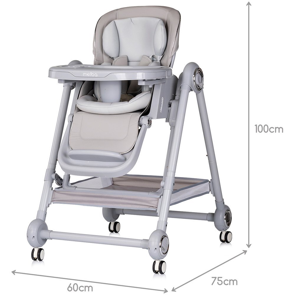 CHIPOLINO Scaun de masa 2 in 1 Melba Platinum reglabil transformabil roti cu frana pliere compacta