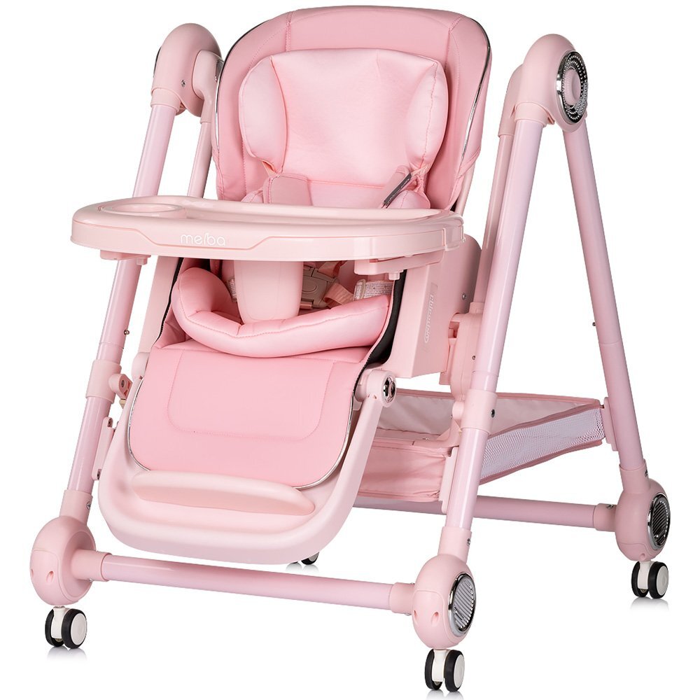 CHIPOLINO Scaun de masa 2 in 1 Melba Powder Pink reglabil transformabil roti cu frana pliere compacta