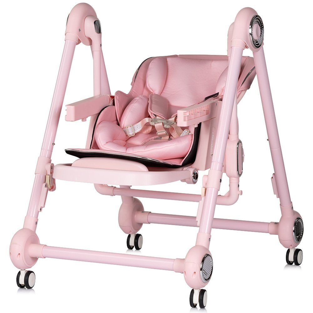CHIPOLINO Scaun de masa 2 in 1 Melba Powder Pink reglabil transformabil roti cu frana pliere compacta