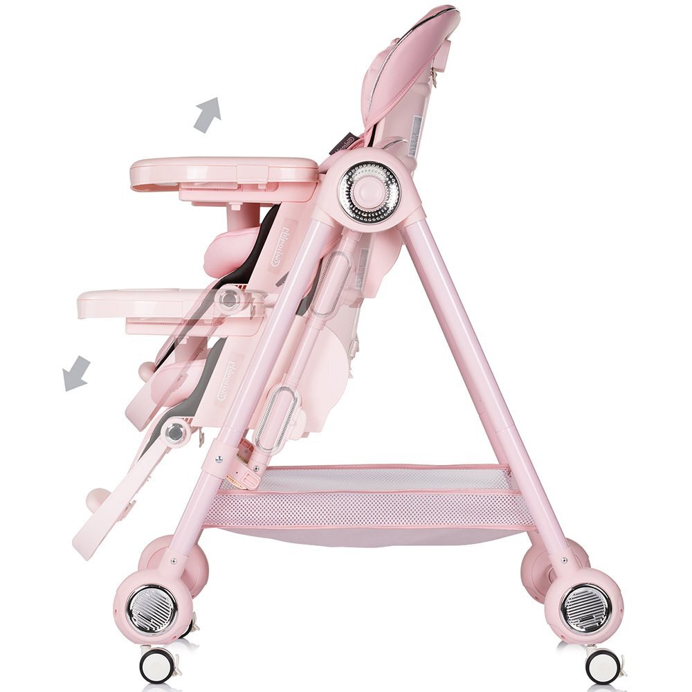 CHIPOLINO Scaun de masa 2 in 1 Melba Powder Pink reglabil transformabil roti cu frana pliere compacta