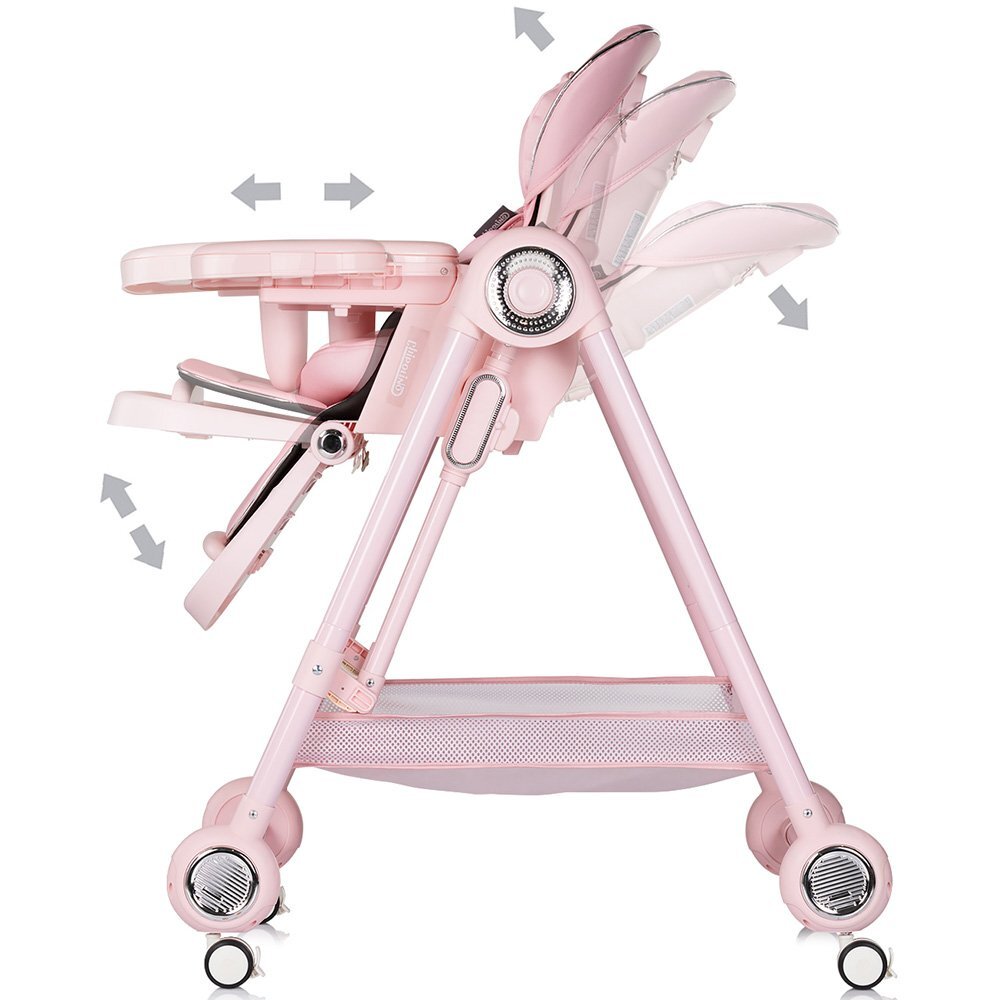 CHIPOLINO Scaun de masa 2 in 1 Melba Powder Pink reglabil transformabil roti cu frana pliere compacta