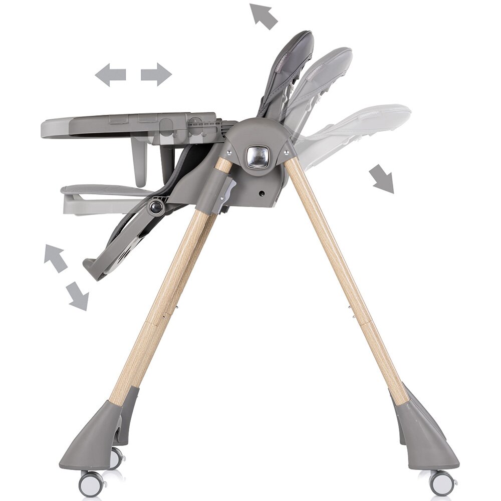 CHIPOLINO Scaun de masa pentru copii Candy Shop Charcoal cu spatar reglabil in 3 pozitii inaltime reglabila 4 roti