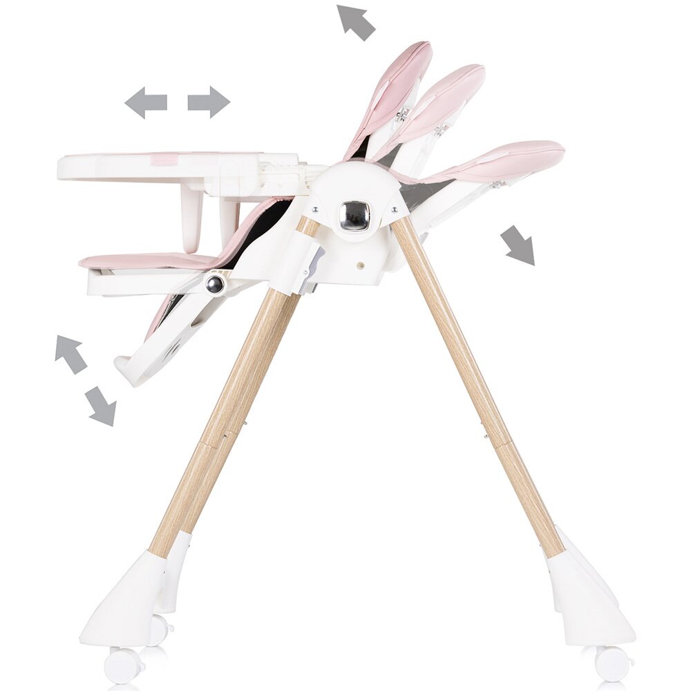 CHIPOLINO Scaun de masa pentru copii Candy Shop Powder Pink cu spatar reglabil in 3 pozitii inaltime reglabila 4 roti
