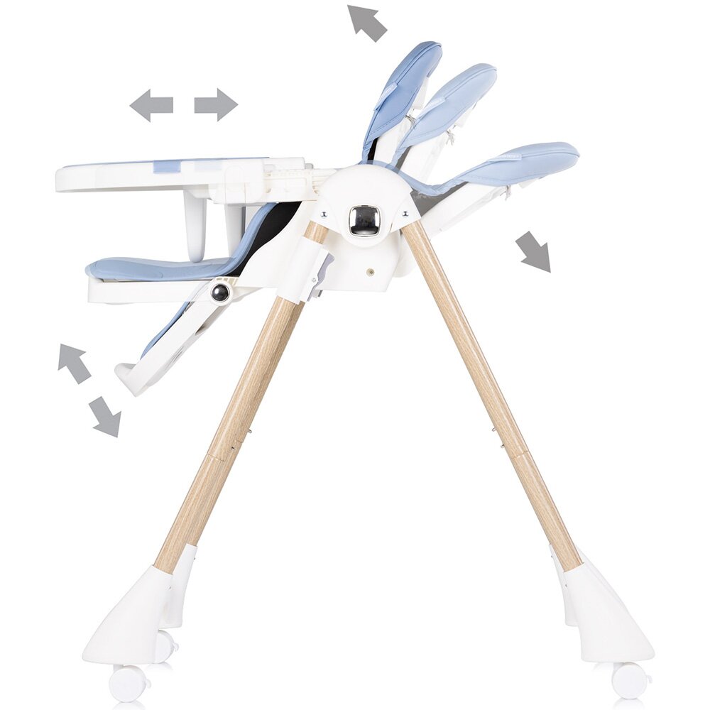 CHIPOLINO Scaun de masa pentru copii Candy Shop Sky Blue cu spatar reglabil in 3 pozitii inaltime reglabila 4 roti